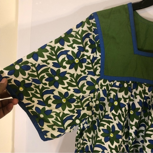 Go Softly Green Blue Floral Beaded Patio Dress Muumuu | Small/Medium - Picture 6 of 11